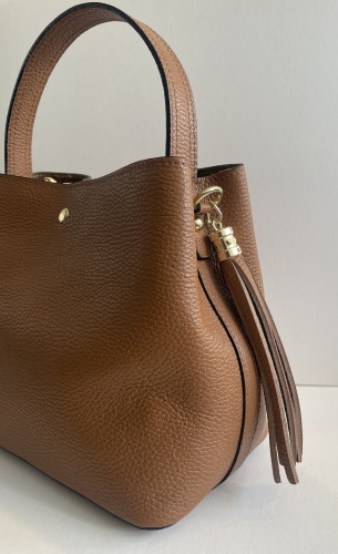 Tan Leather Tassle Handbag for Hilly Horton Home