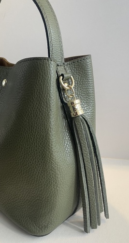 Olive Green Leather Tassle Handbag for Hilly Horton Home