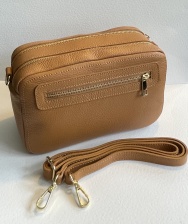 Light Tan, Cross Body, Double Zip, Leather Camera Handbag by Hilly Horton Home