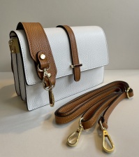 Compact, Duo Strap, Contrast White/Tan Leather Bag by Horton Home