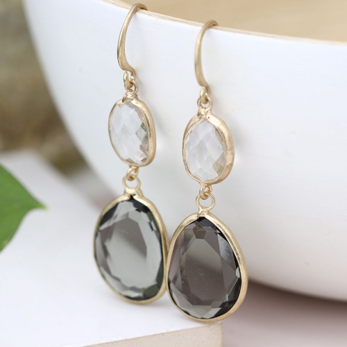 Gold Plated Smoky Crystal Drop Earrings by Peace of Mind