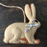 Hand Crafted Felt Sitting Hare with Liberty Bow
