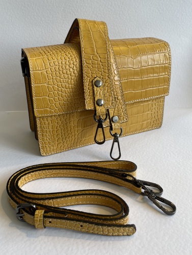 Mustard Leather Crocodile Embossed Print Handbag by Hilly Horton Home hillyhorton
