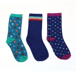 Ladies  Mixed Blues Heart, Star & Ankle Stripe Bamboo Sock Trio by Peace of Mind