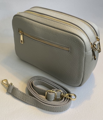 Soft Grey, Cross Body, Double Zip, Leather Camera Handbag by Hilly Horton Home