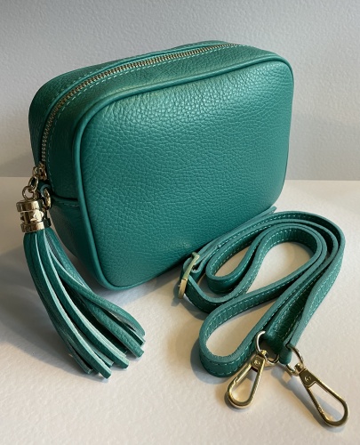 Aqua Leather Tassel Handbag by Hilly Horton Home
