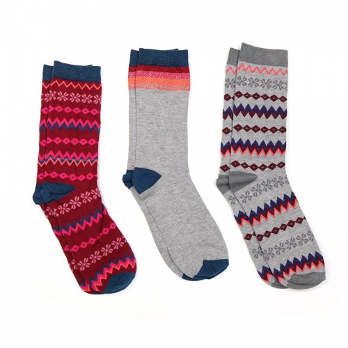 Ladies Red & Grey Mix Aztec Pattern Bamboo Sock Trio by Peace of Mind