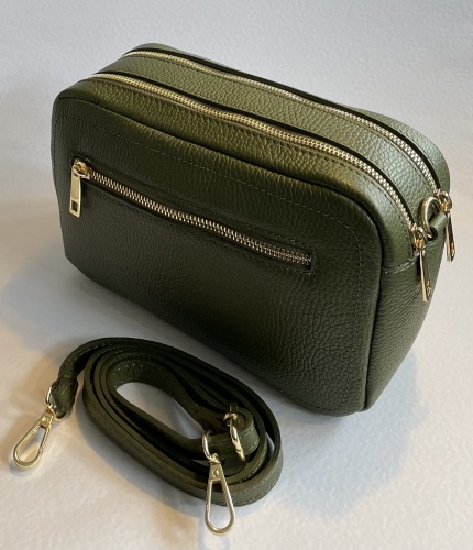 Olive Green, Cross Body, Double Zip, Leather Camera Handbag by Hilly Horton Home