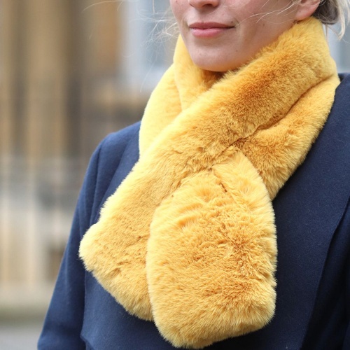 Faux Fur Loop-Through Scarf in Mustard by Peace of Mind