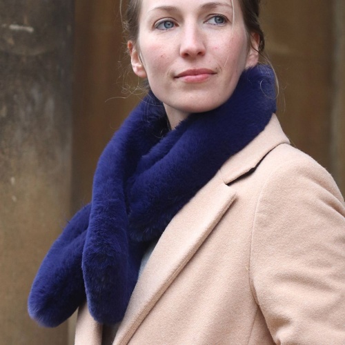 Faux Fur Loop-Through Scarf in Navy by Peace of Mind