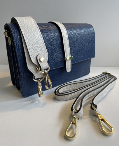 Compact, Duo Strap, Contrast Navy Leather Bag by Horton Home
