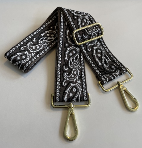 Woven Guitar Style Handbag Strap Black, White & Grey Paisley for Hilly Horton Home