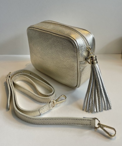 Gold Leather Tassel Handbag by Hilly Horton Home