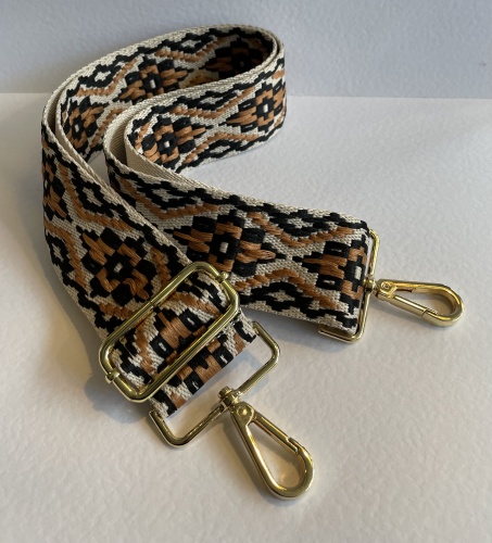 Woven Traditional Pattern Handbag Strap Black, Tan & Taupe for Hilly Horton Home