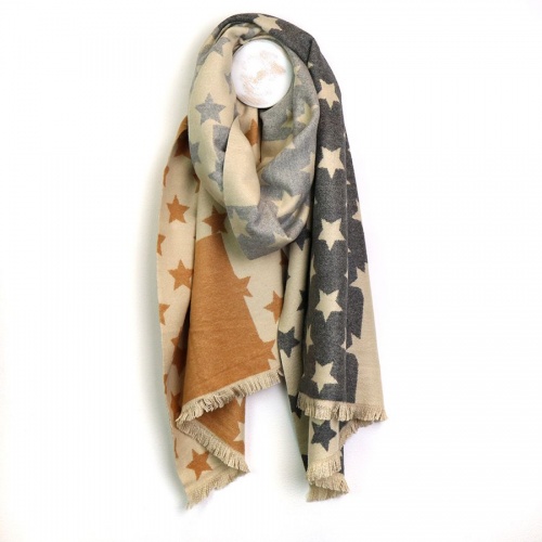 Camel & Mixed Grey Star Panel Scarf by Peace of Mind