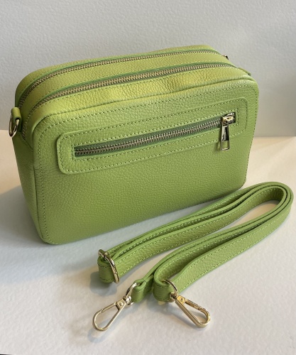 Lime Green, Cross Body, Double Zip, Leather Camera Handbag by Hilly Horton Home