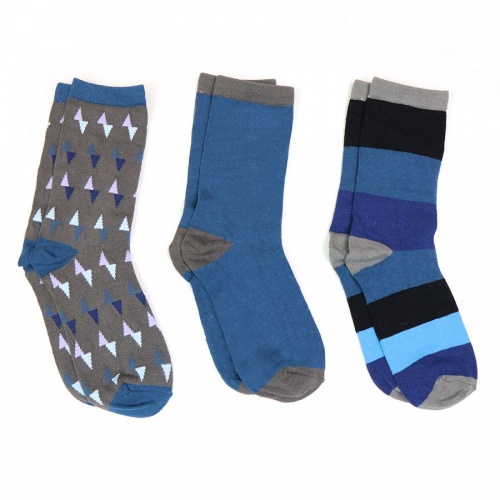 Gents Blue & Grey Mix Stripe & Triangle Bamboo Sock Trio by Peace of Mind