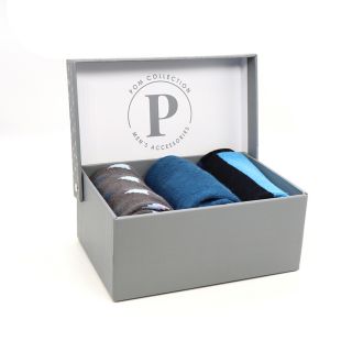 Gents Blue & Grey Mix Stripe & Triangle Bamboo Sock Trio by Peace of Mind