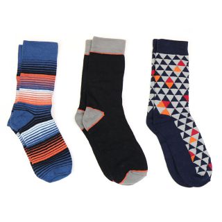 Gents Black & Orange Mix Stripe Triangle Bamboo Sock Trio by Peace of Mind