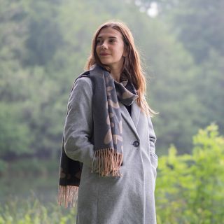 Grey & Taupe Jaquard Hearts Reversible Scarf by Peace of Mind