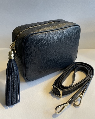 Navy Leather Tassel Handbag by Hilly Horton Home