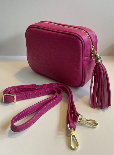 Fucshia Leather Tassel Handbag by Hilly Horton Home