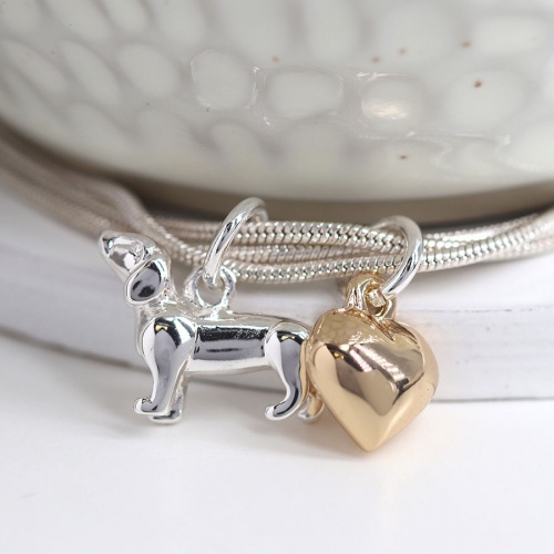 Bracelet Pandora Sausage Dog Silver Plated Triple Strand Heart