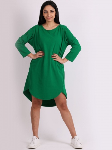 Green Dipped Hem, Cotton, Lagenlook Dress by Made in Italy -  hillyhorton.co.uk