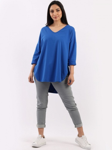 Royal Blue, V Neck, Loose Fit Top by Made in Italy