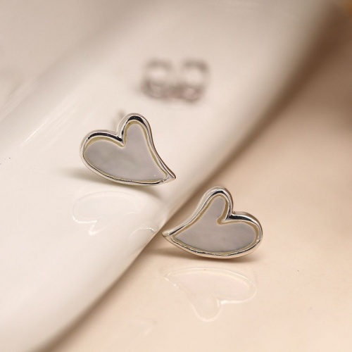 Sterling Silver Mother of Pearl Heart Stud Earrings by Peace of Mind