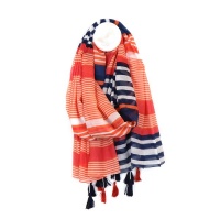 Cotton scarf with coral, orange and navy stripes by Peace Of Mind