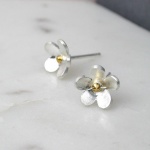 Sterling Silver Gold Plated Flower Stud Earrings by Peace Of Mind