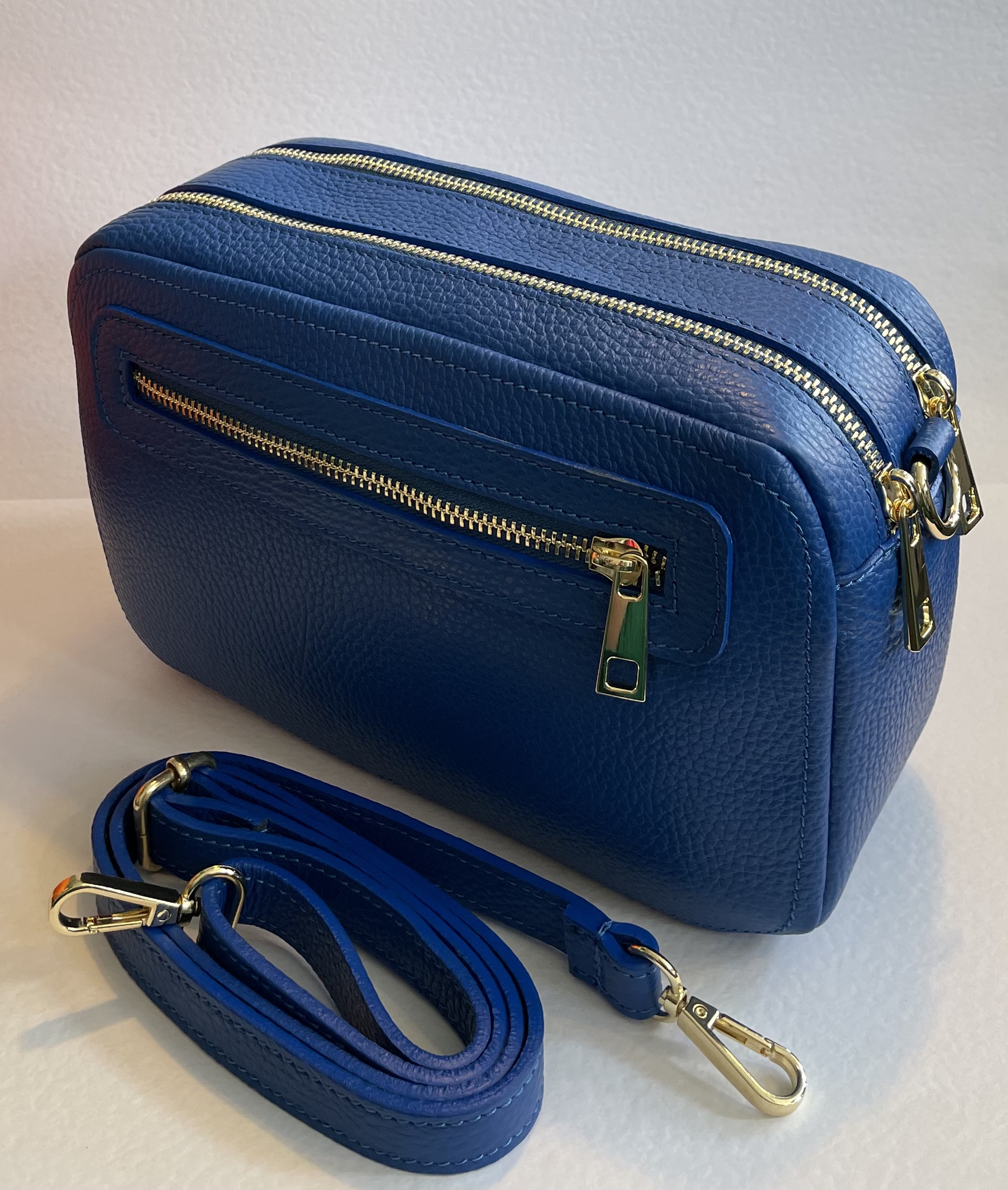 Royal Blue, Cross Body, Double Zip, Leather Camera Handbag by Hilly Horton  Home