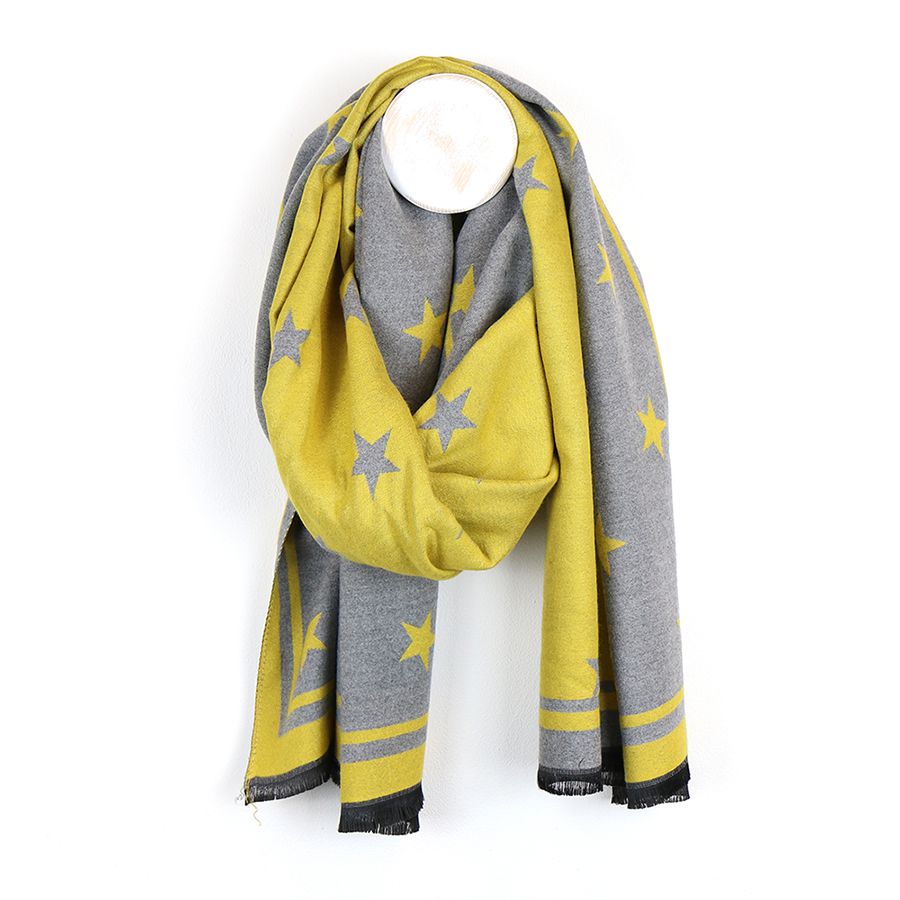 Yellow u0026 Grey, Soft, Reversible Star Scarf by Peace of Mind -  hillyhorton.co.uk