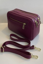 Raspberry, Cross Body, Double Zip, Leather Camera Handbag by Hilly Horton Home