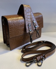 Tan Leather Crocodile Embossed Print Handbag by Hilly Horton Home