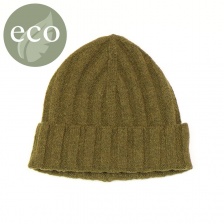 Olive Green Mens Recycled Yarn Ribbed Knit Beanie by Peace of Mind