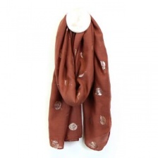 Rust Scarf with Rose Gold Skeleton Leaf Print by Peace of Mind