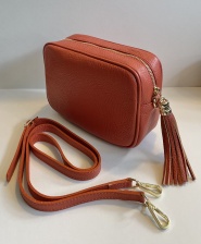 Burnt Orange Leather Tassel Handbag by Hilly Horton Home