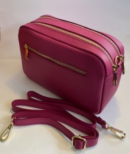 Fuchsia, Cross Body, Double Zip, Leather Camera Handbag by Hilly Horton Home