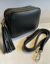 Black Leather Tassel Handbag by Hilly Horton Home