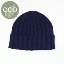 Midnight Blue Mens Recycled Yarn Ribbed Knit Beanie by Peace of Mind
