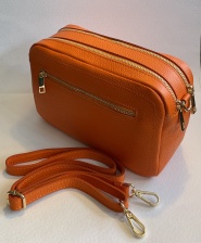Orange, Cross Body, Double Zip, Leather Camera Handbag by Hilly Horton Home