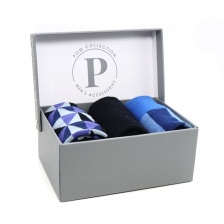 Gents Blue Mix Stripe & Diamond Bamboo Sock Trio by Peace of Mind