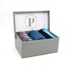 Gents Blue & Grey Mix Stripe & Triangle Bamboo Sock Trio by Peace of Mind