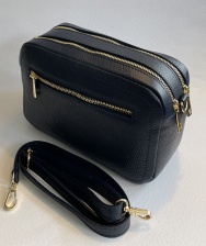 Navy Blue, Cross Body, Double Zip, Leather Camera Handbag by Hilly Horton Home