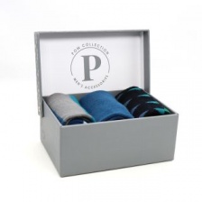 Gents Blue & Green Mix Stripe & Triangle Bamboo Sock Trio by Peace of Mind