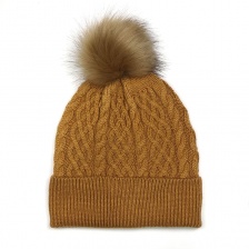 Toffee Cable Twist Knit & Faux Fur Bobble Hat by Peace of Mind