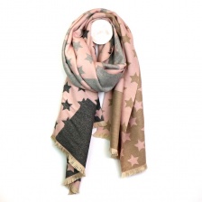 Pink, Taupe & Grey Star Panel Scarf by Peace of Mind