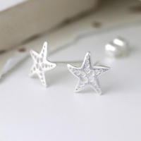Sterling silver brushed starfish stud earrings by Peace Of Mind